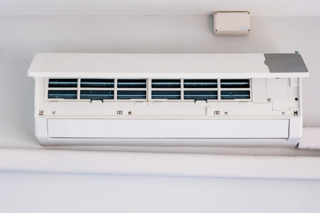 Air conditioner during Maintenance indoor. Cleaning, Washing and Conditioning Service concept